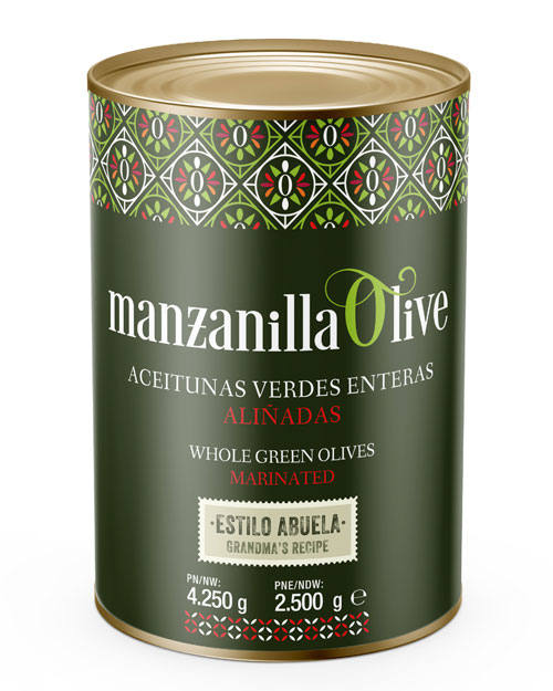 Aceitunas verdes enteras aliñadas - Manzanilla Olive