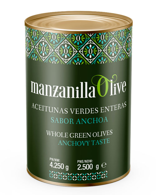 Aceitunas verdes enteras sabor anchoa - Manzanilla Olive